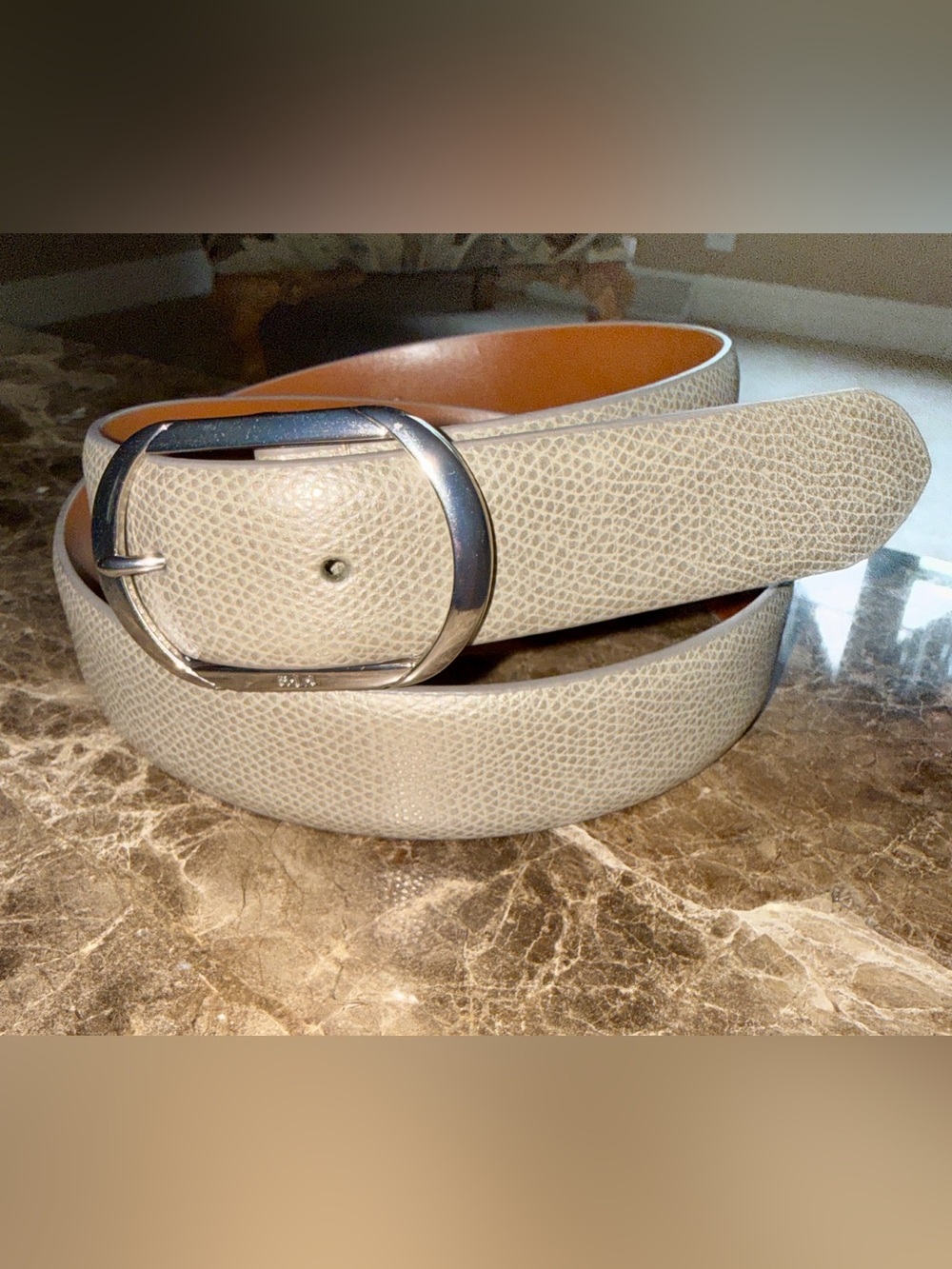 Lauren Ralph Lauren Taupe Leather Belt, Small, Silver Hardware